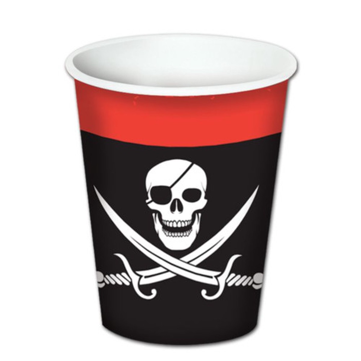 Disposable Pirate Hot & Cold Paper Party Cups - 9 oz - Red and Black - Pack of 96