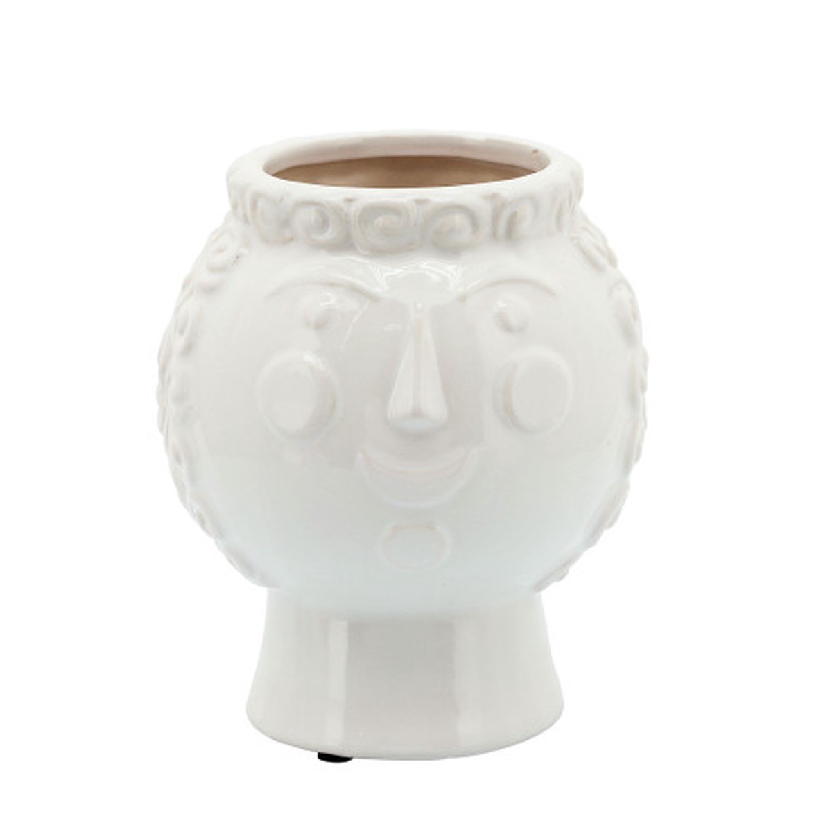 Glossy Finish Ceramic Grandma Face Planter - 7" - White