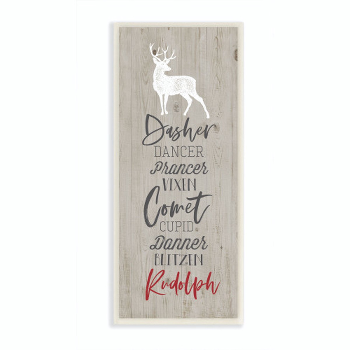 Gray and White Santa Reindeer Holiday Word Christmas Wall Plaque Art 17" x 7"