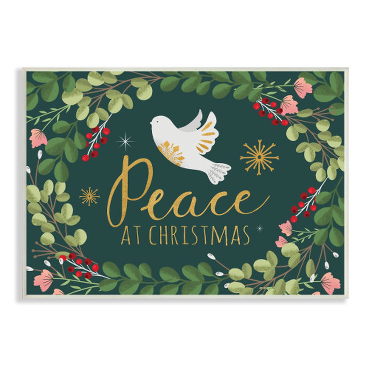 Green and Red Peace at Christmas Rectangular Wall Plaque 13" x 19"
