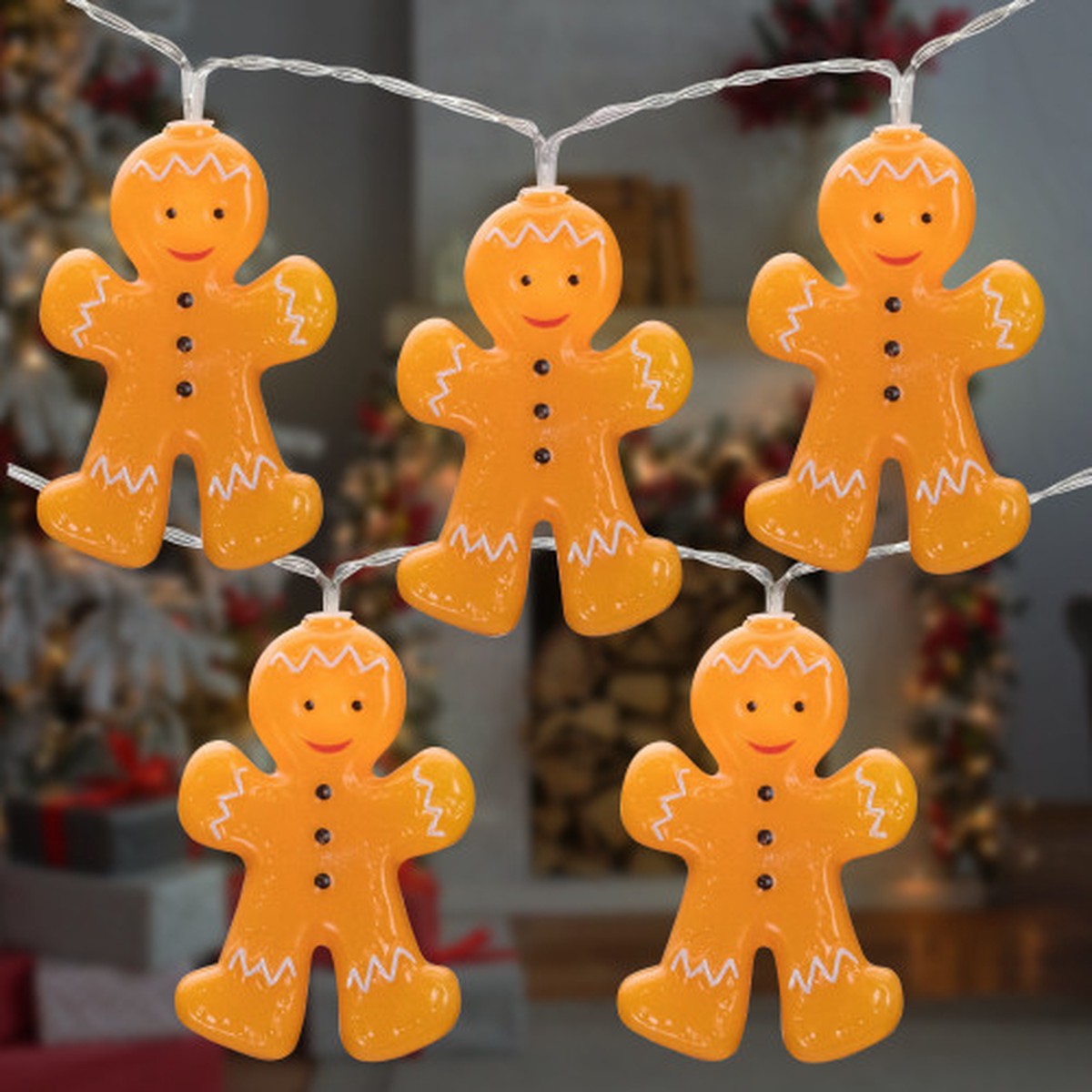 LED Gingerbread Men Christmas String Lights - 4" Spacing - Clear Wire - 10ct