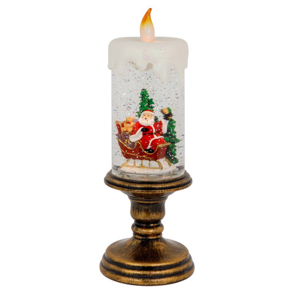 LED Lighted Santa and Sleigh Candle Christmas Glitter Snow Globe - 11"