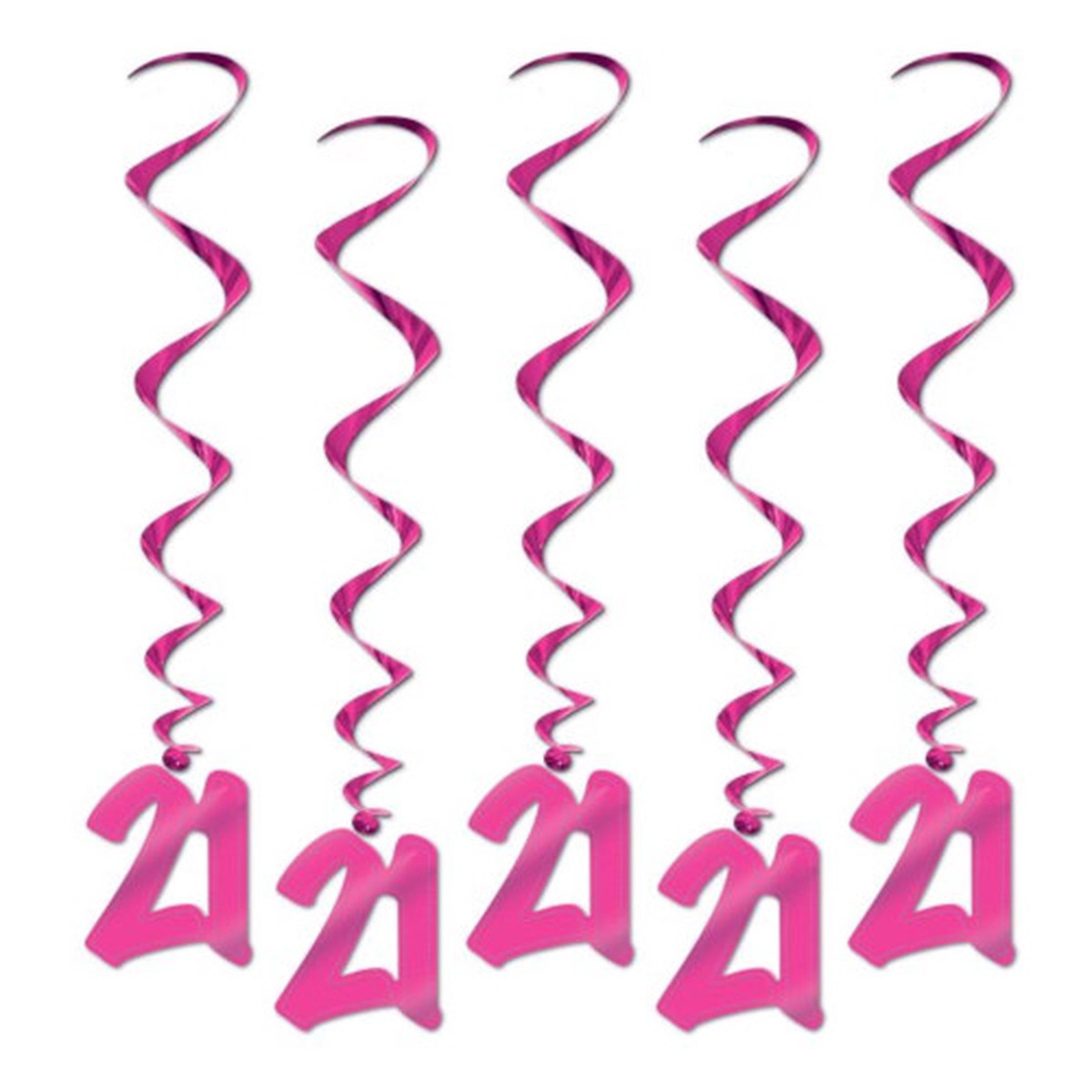 Metallic Whirls "21" Birthday Party Decorations - 3' - Pink - Pack of 30