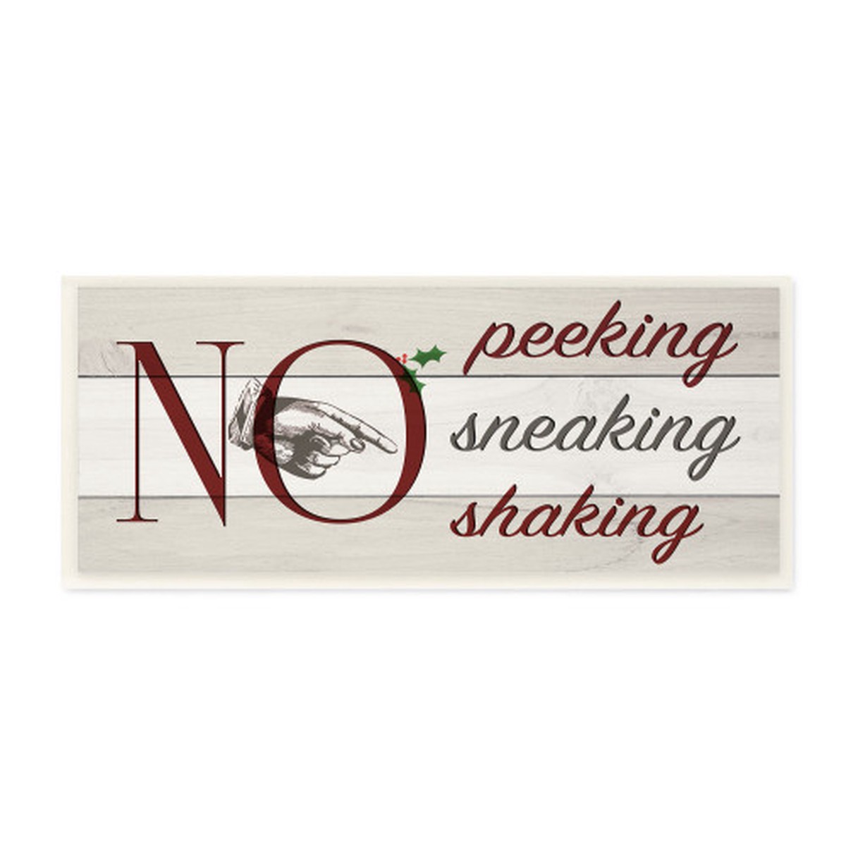 Red and Gray No Peeking No Sneaking No Shaking Christmas Wall Plaque Art 17" x 7"