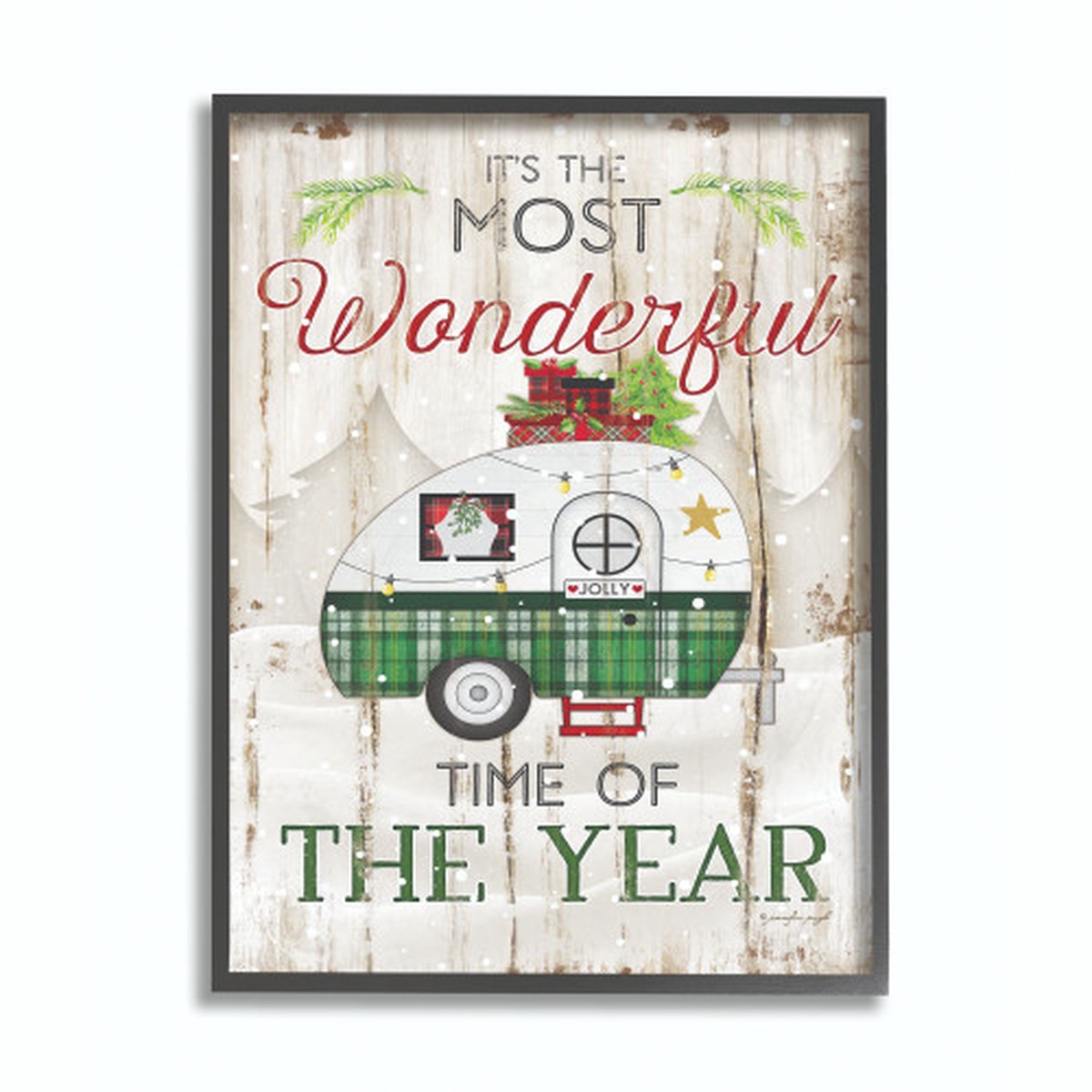 Red and Green Wonderful Time Plaid Camper Oversized Framed Wall Art 20" x 16"