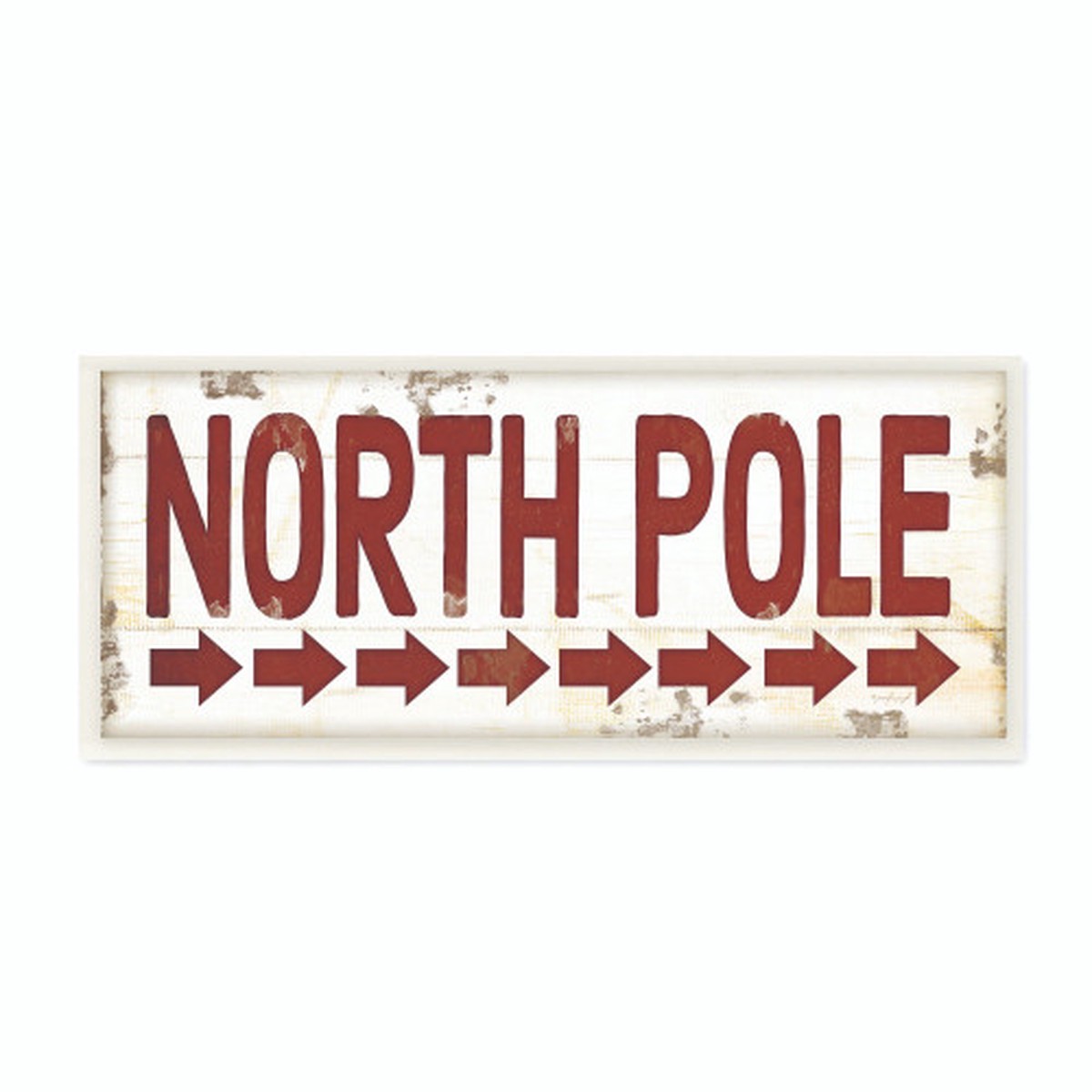 Red and White North Pole Sign Christmas Rectangular Wall Plaque Art 7" x 17"