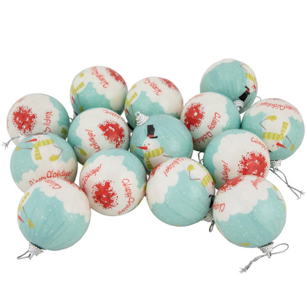 Snowmen Decoupage Christmas Ball Ornaments - 2.25" (60mm) - 14ct