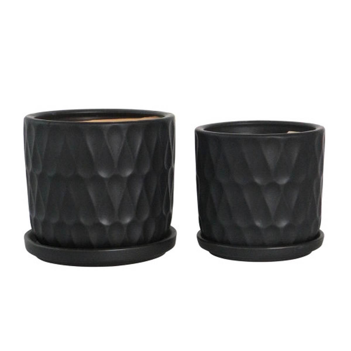 Teardrop Ceramic Planters with Saucers - 6" - Black - Set of 2