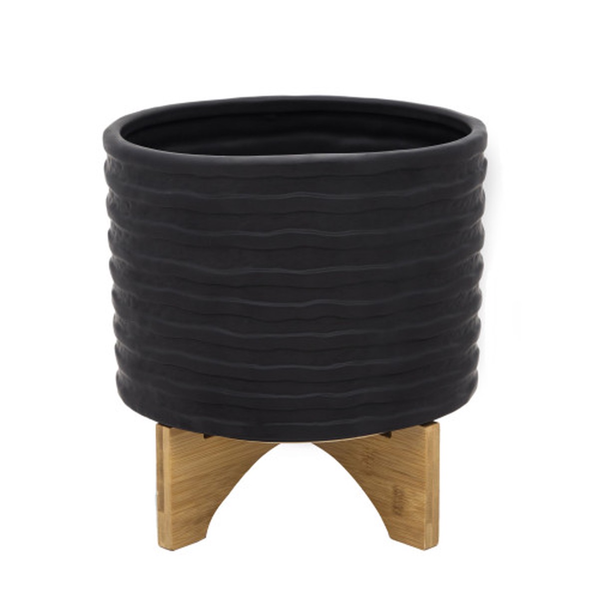 Textured Ceramic Planter with Stand - 11" - Black and Brown