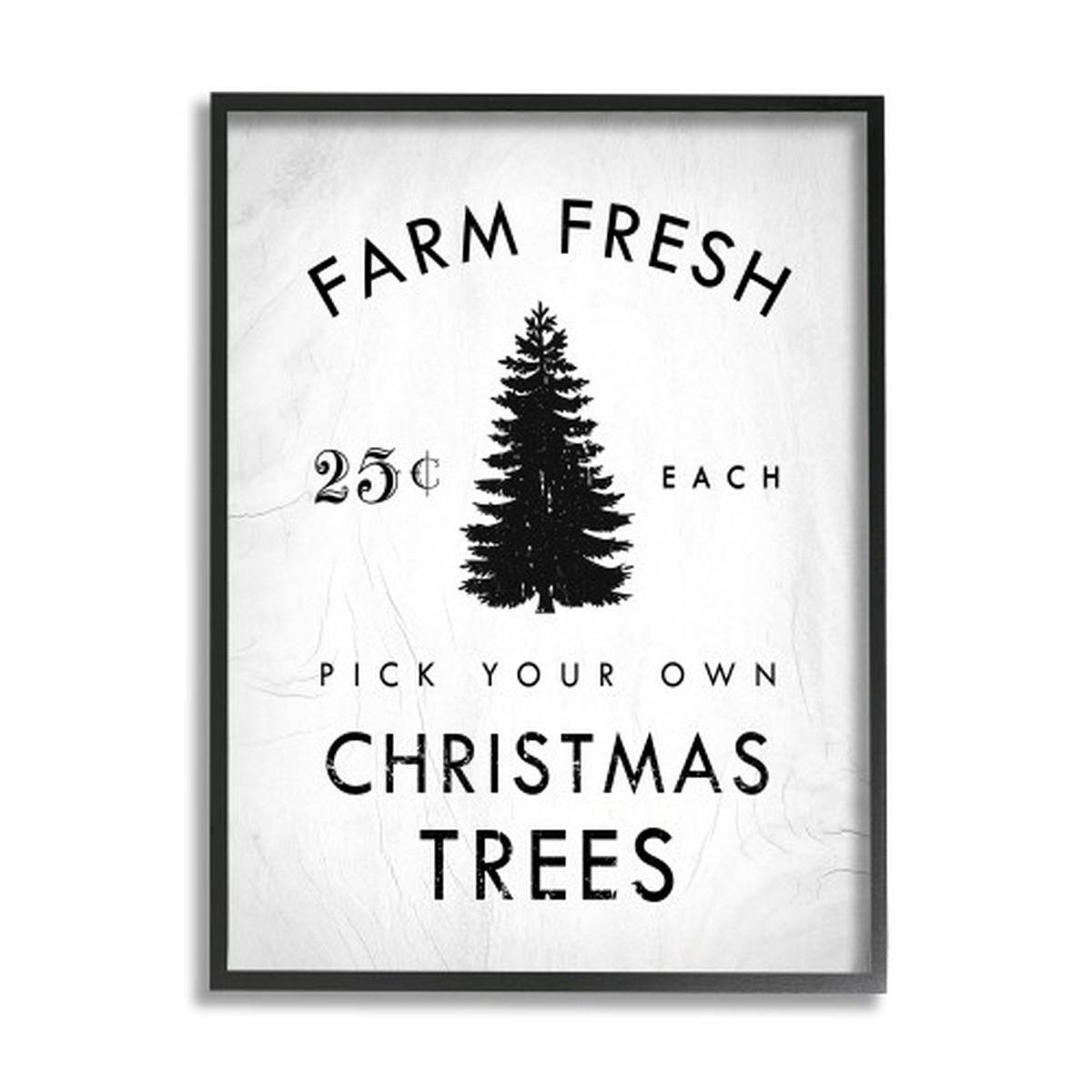 White and Black Christmas Tree Farm Sign Framed Giclee Texturized Wall Art Decor 20" x 16"