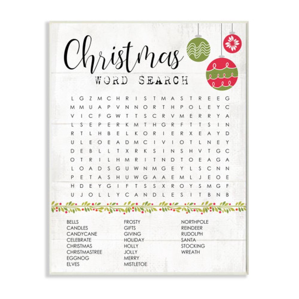 White and Black Christmas Word Search Rectangular Wall Plaque Art Decor 19" x 13"