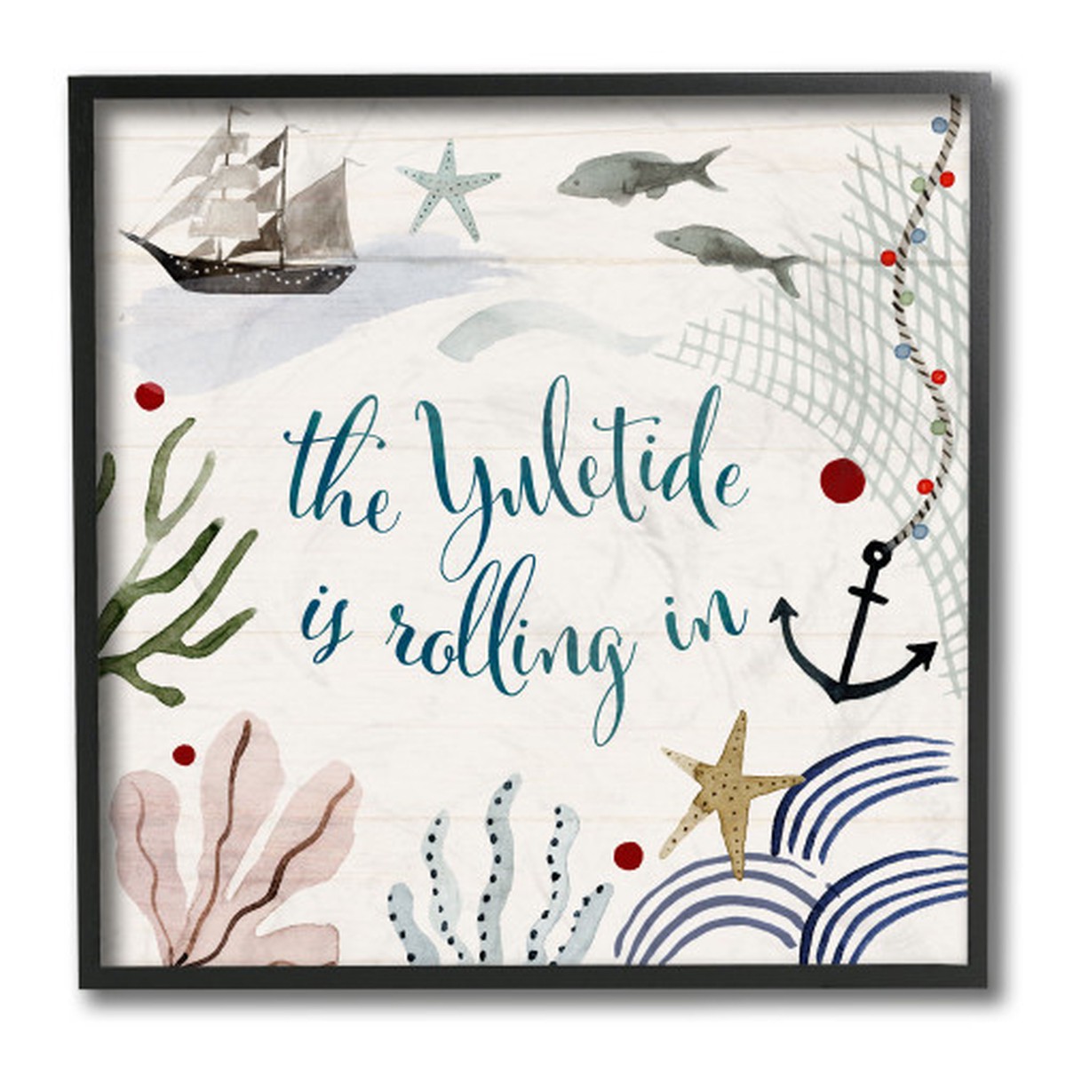 White and Black Yuletide Rolling In Nautical Beach Framed Christmas Wall Art 12"