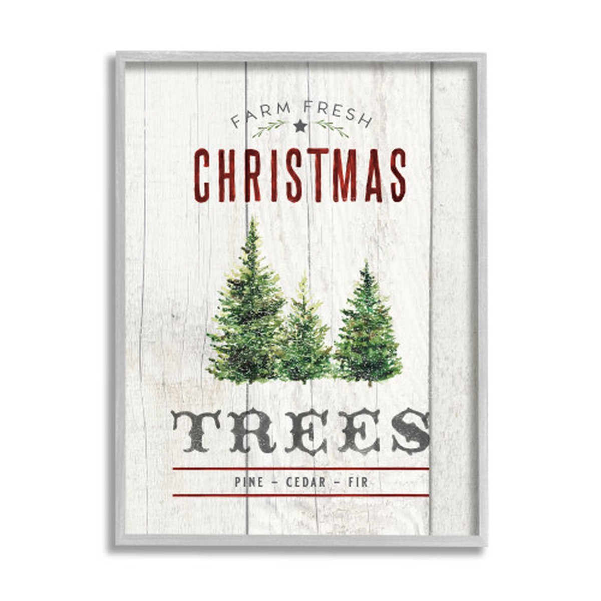 White and Green Christmas Trees Oversized Gray Framed Wall Art 20" x 16"