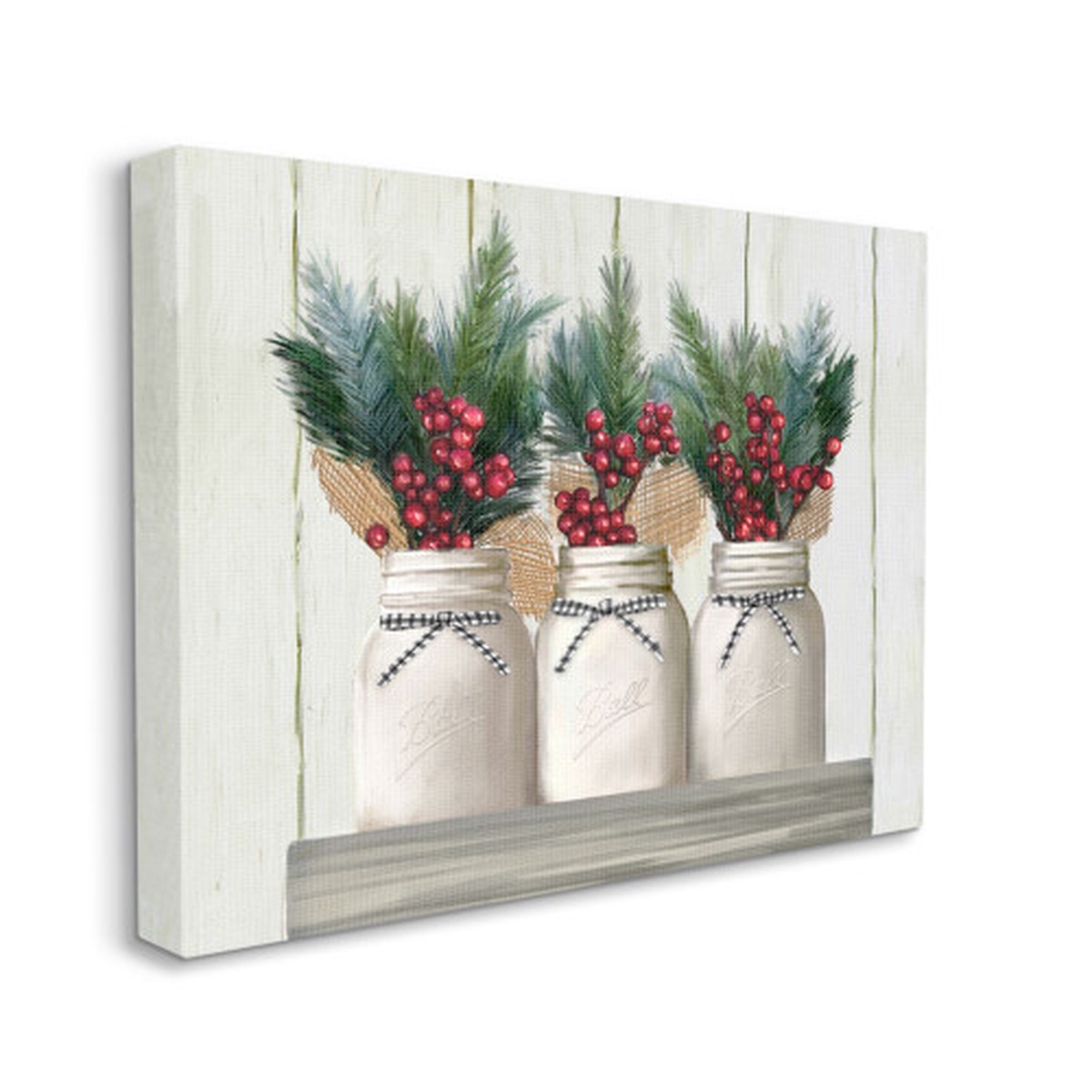 White and Green Jars with Christmas Berry Bouquets Rectangular Canvas Wall Art Decor 40" x 30"