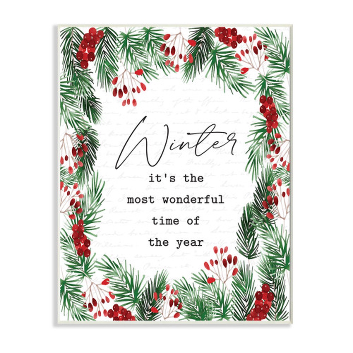 White and Green Most Wonderful Time Winter Phrase Rectangular Wall Plaque Art Decor 15" x 10"