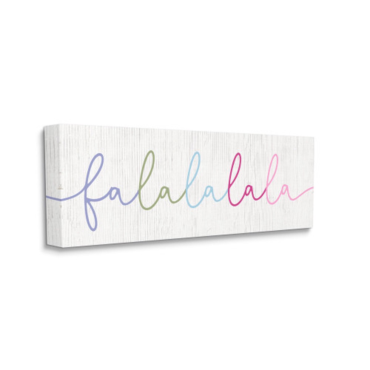 White and Pink "Falalalala" Rainbow Text XXL Stretched Christmas Wall Art 48" x 20"