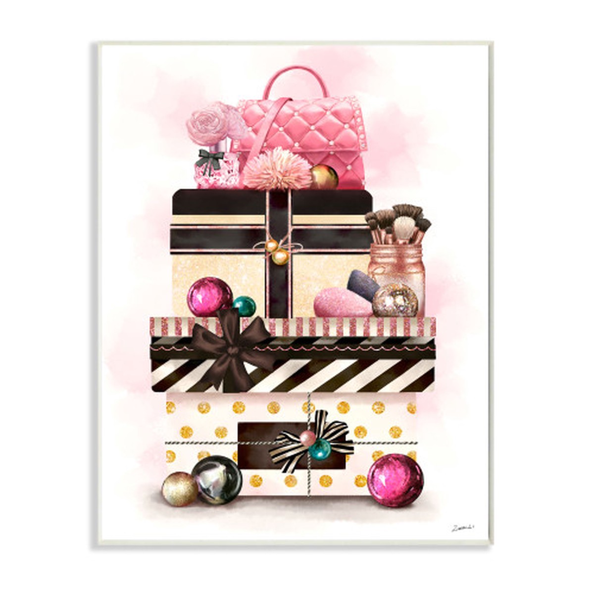 White and Pink Fashion Gift Stack Christmas Accessories Wall Plaque Art Decor 19" x 13"