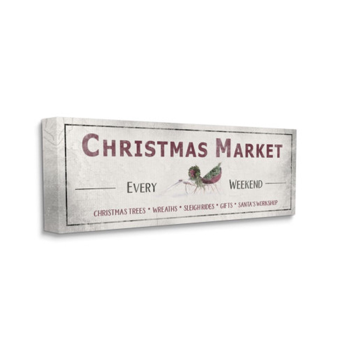 White and Red Christmas Market Sign Holiday Activity List Stretched Canvas Wall Art 40" x 17"