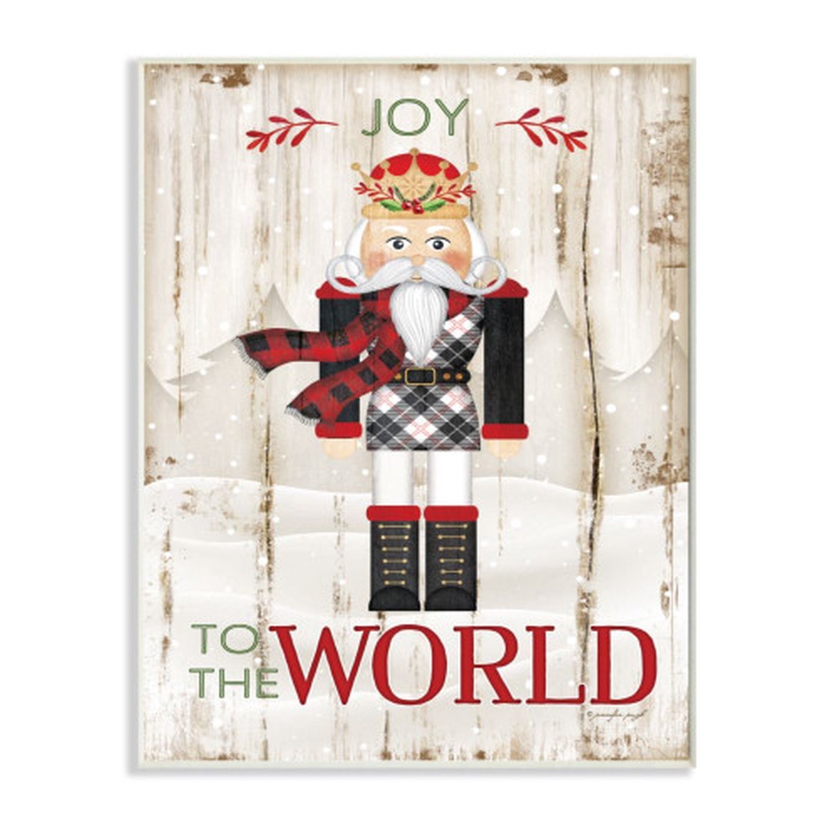 White and Red "Joy to the World" Nutcracker Rectangular Christmas Wall Art 15" x 10"