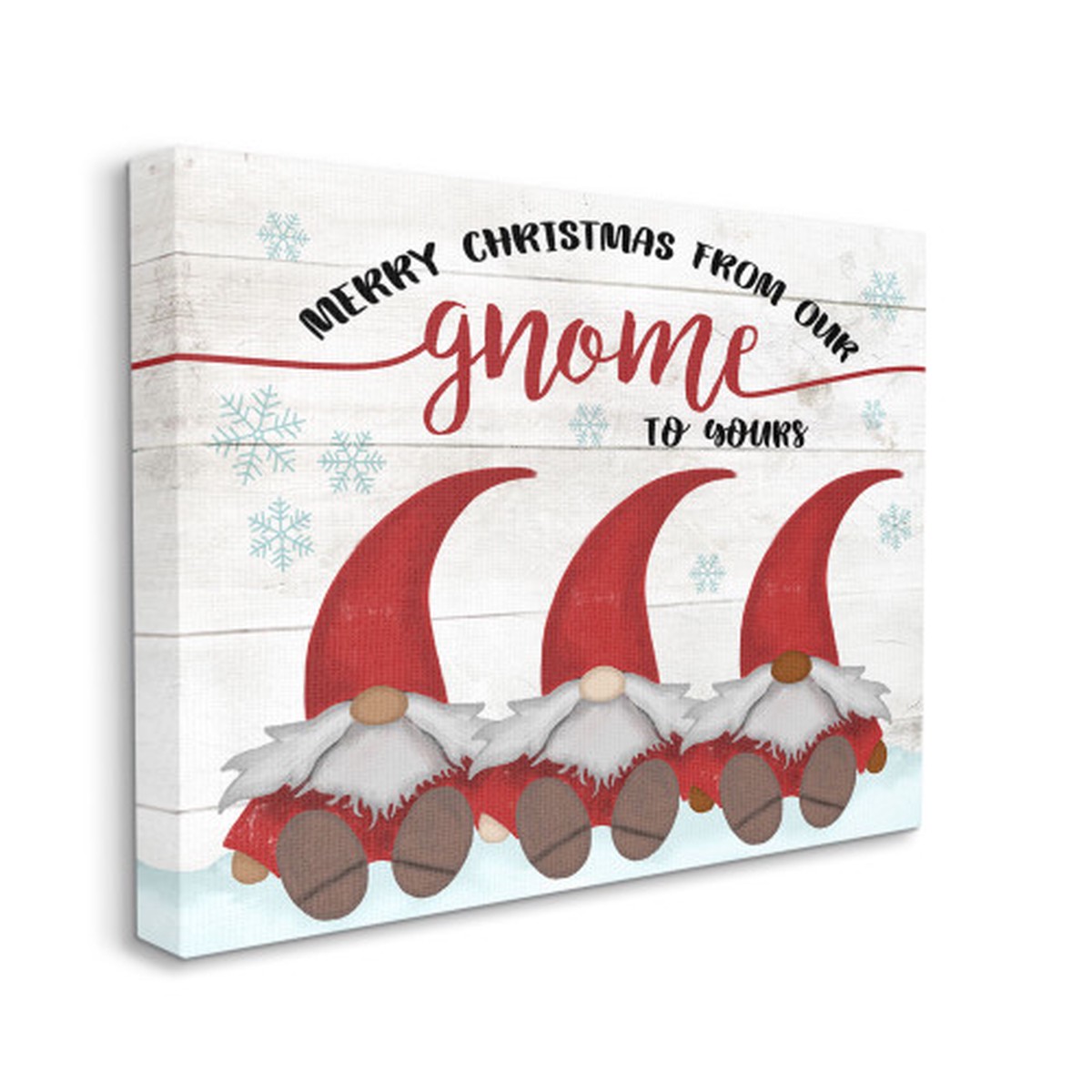 White and Red Merry Christmas Gnome Home Pun Snowflakes Rectangular Canvas Wall Art 40" x 30"
