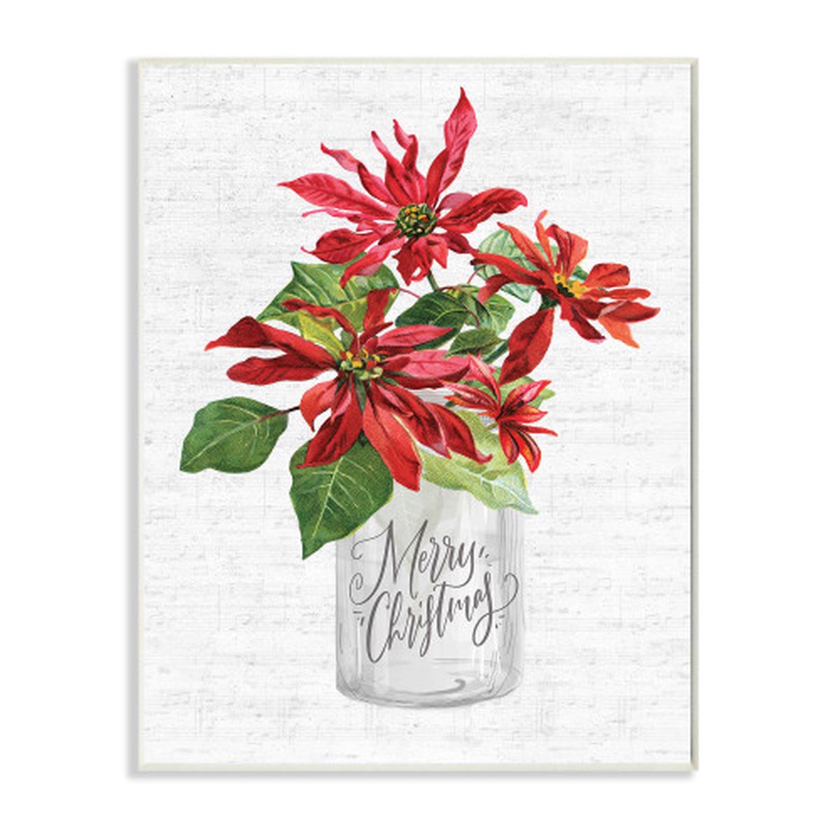 White and Red Merry Christmas Phrase Poinsettia Bouquet Wall Plaque Art Decor 15" x 10"