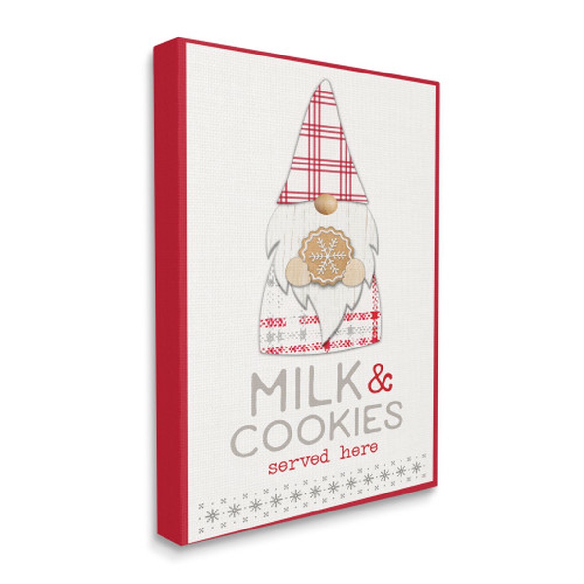 White and Red Milk Cookies Phrase Plaid Gnome Stretched Christmas Wall Art 20" x 16"