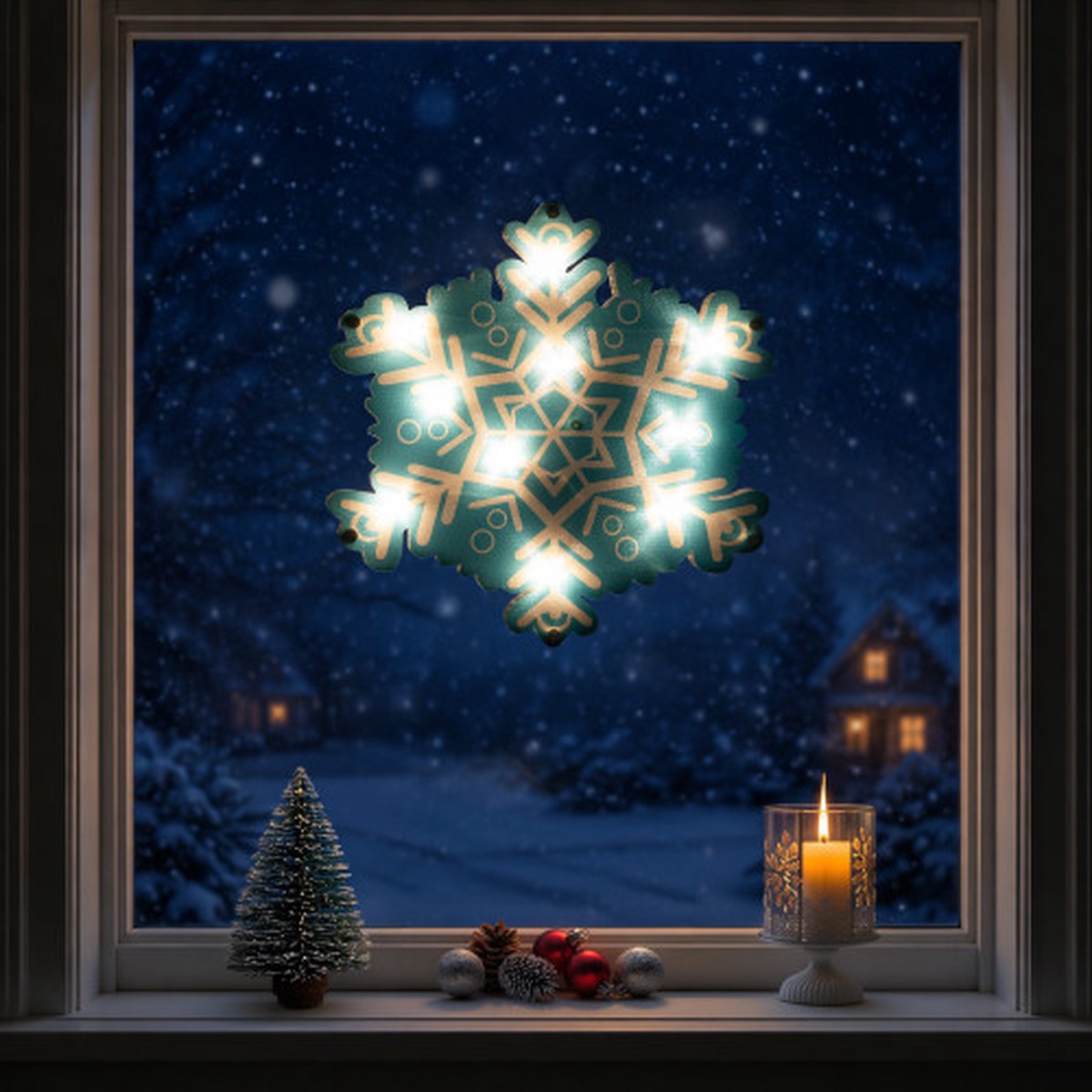 11.75" Snowflake Christmas Window Decoration - Blue and Silver