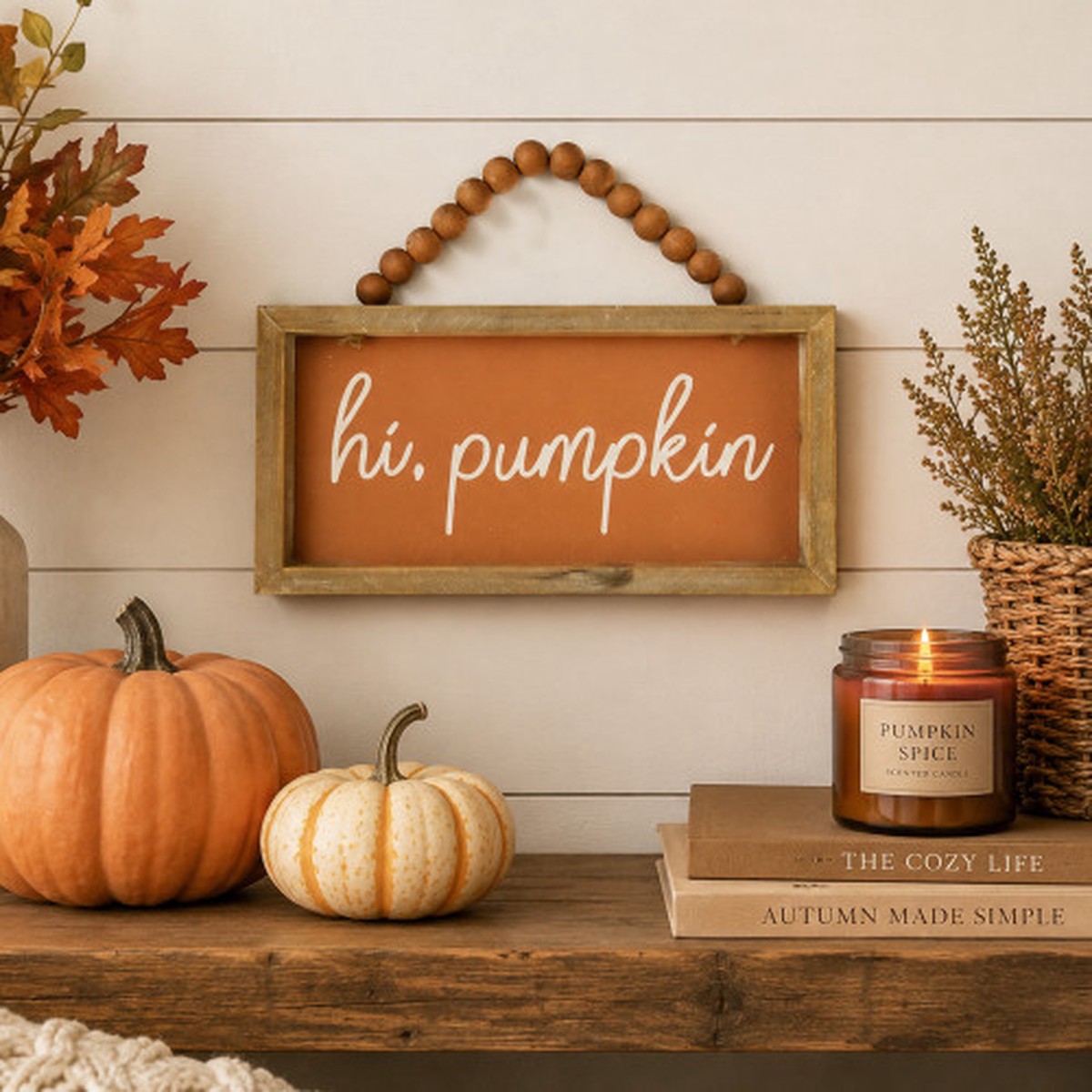 12" Orange Hi Pumpkin Autumn Harvest Wall Sign