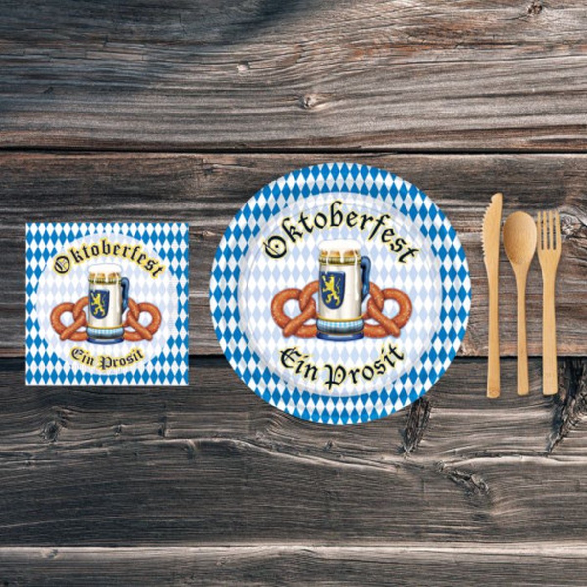 2-Ply Disposable German Oktoberfest Luncheon Napkins- 6.5" - Blue and White - Pack of 192