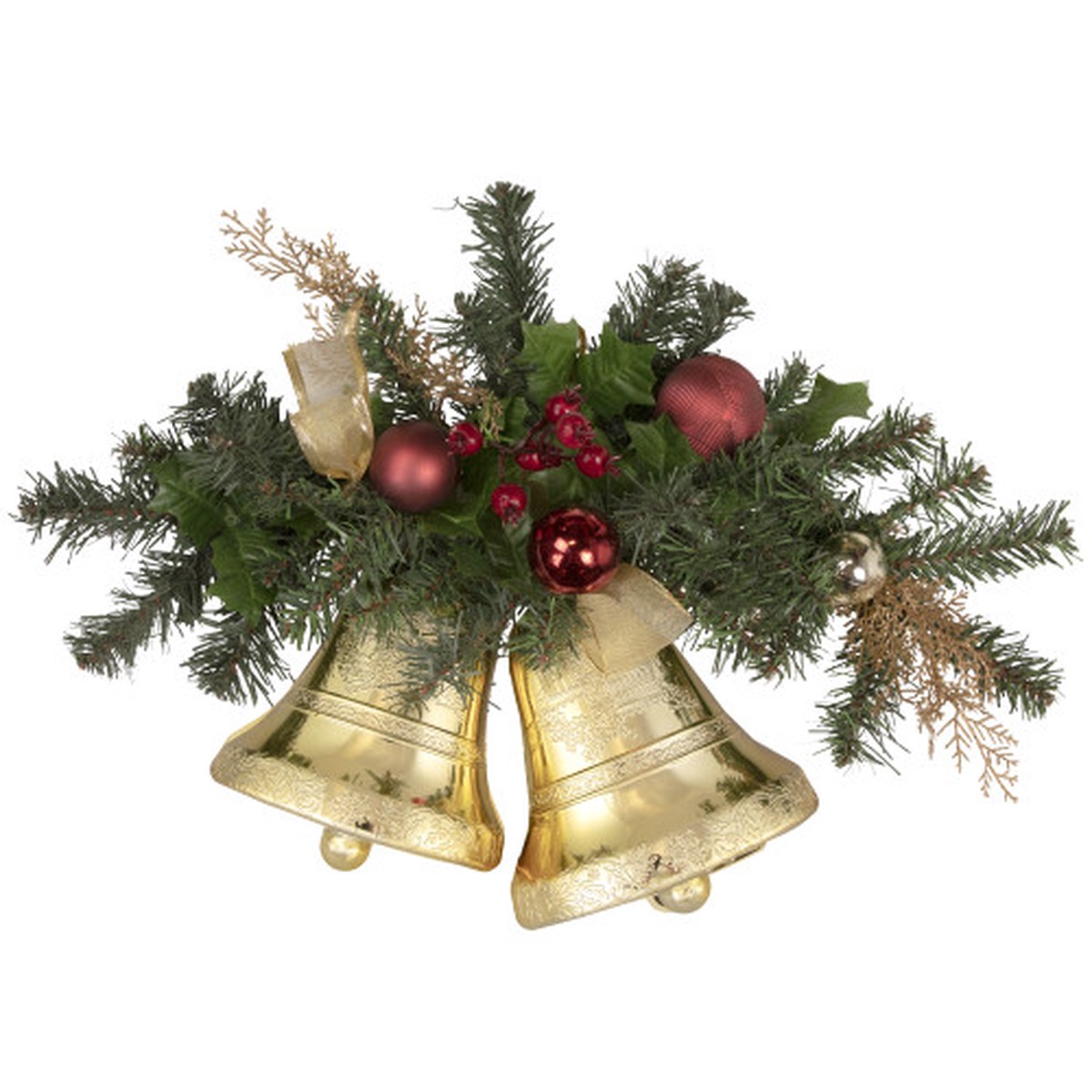20" Decorated Burgundy and Gold Pine Artificial Christmas Swag with Bells