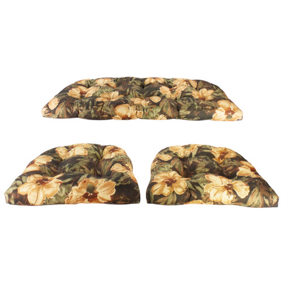 3-Piece Wicker Furniture Cushion Set, Brown Floral