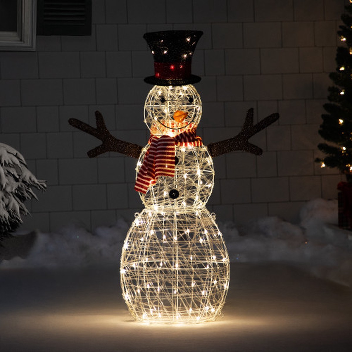 43" LED Lighted Snowman with Top Hat and Red Scarf Outdoor Christmas Decoration