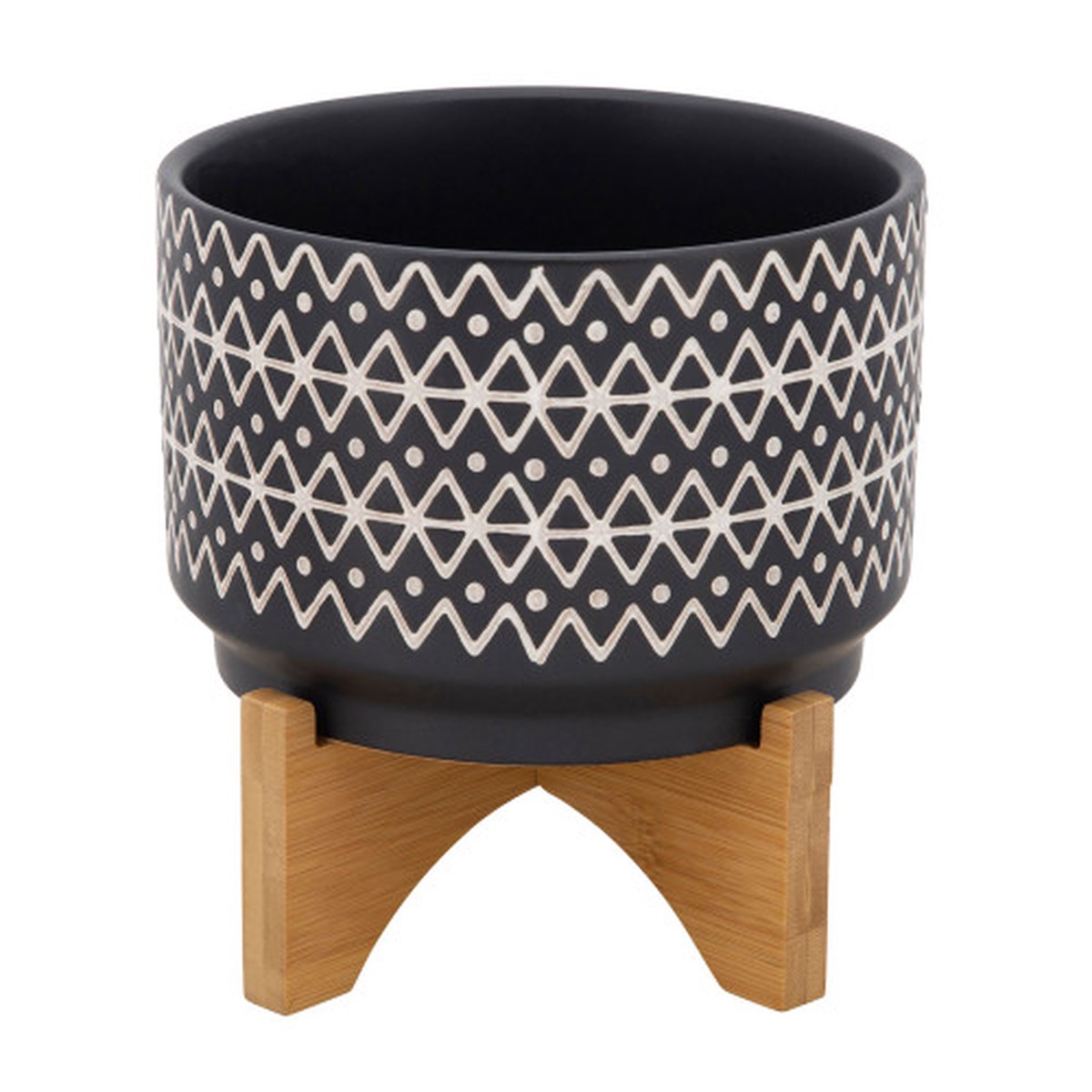 Abstract Ceramic Planter on Stand - 8" - Black and Brown