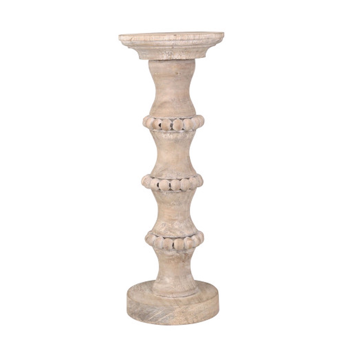 Banded Bead Pillar Candle Holder - 15" - Ivory and Beige