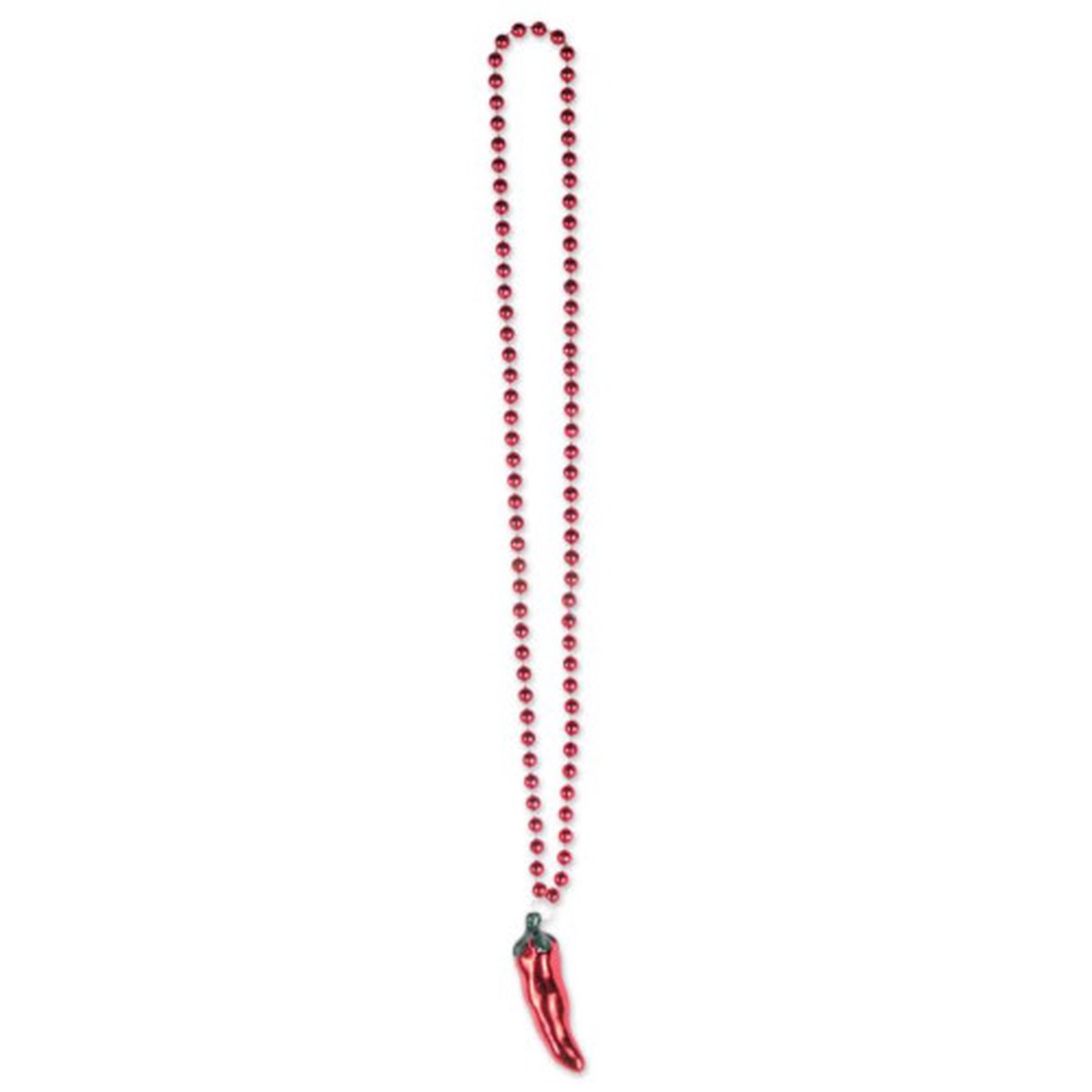 Beaded Chili Pepper Medallion Necklace Costume Accessory - 36" - Red - Pack of 12