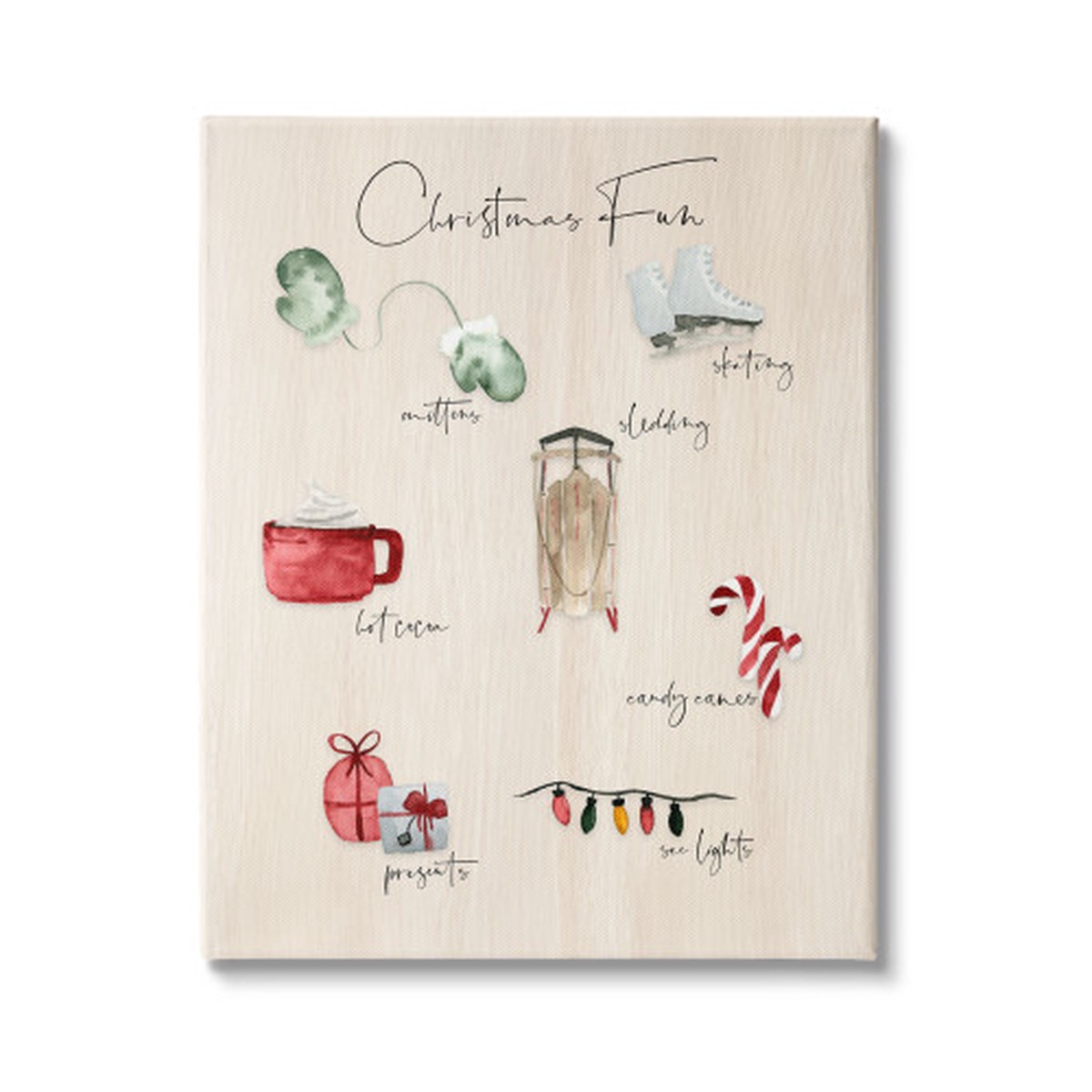 Beige and Red "Christmas Fun" Chart Holiday Tradition Stretched Wall Art 48" x 36"