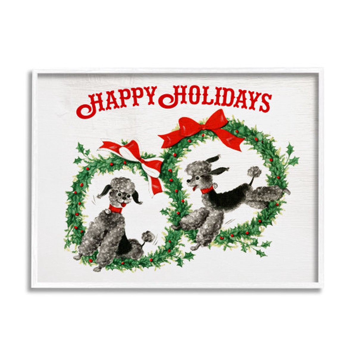 Beige and White "Happy Holidays" Toy Poodle Wreaths Christmas Wall Art 24" x 30"