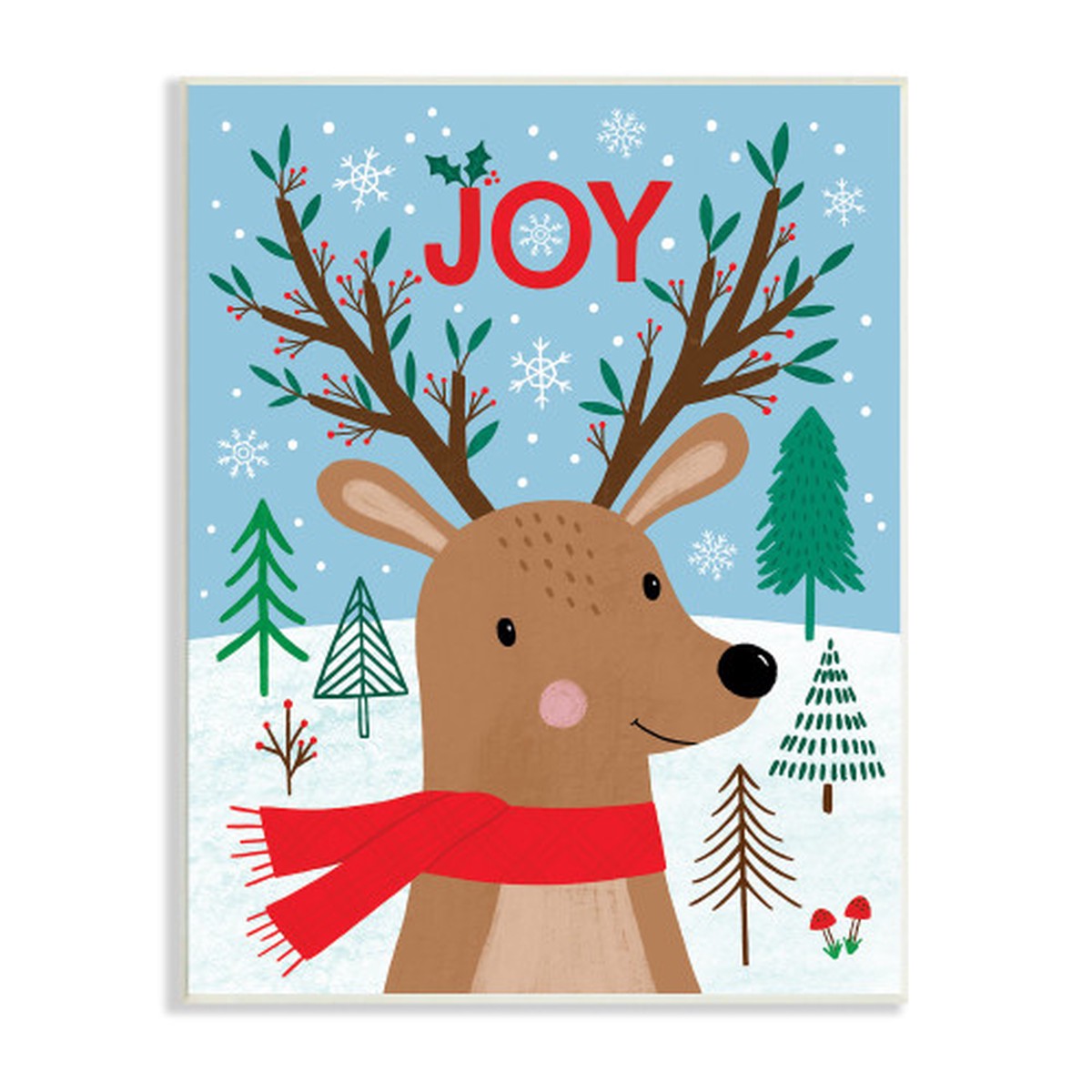 Blue and Brown Reindeer Joy Christmas Rectangular Wall Plaque 15" x 10"
