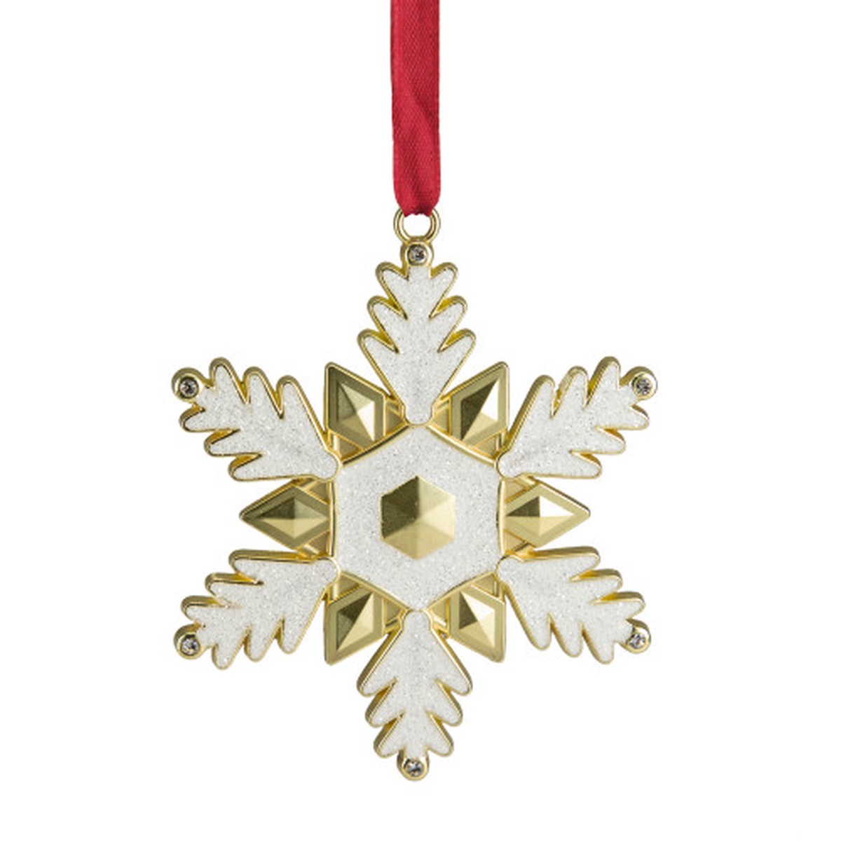 Brass-Plated Snowflake Christmas Ornament with European Crystals - 3.5" - White