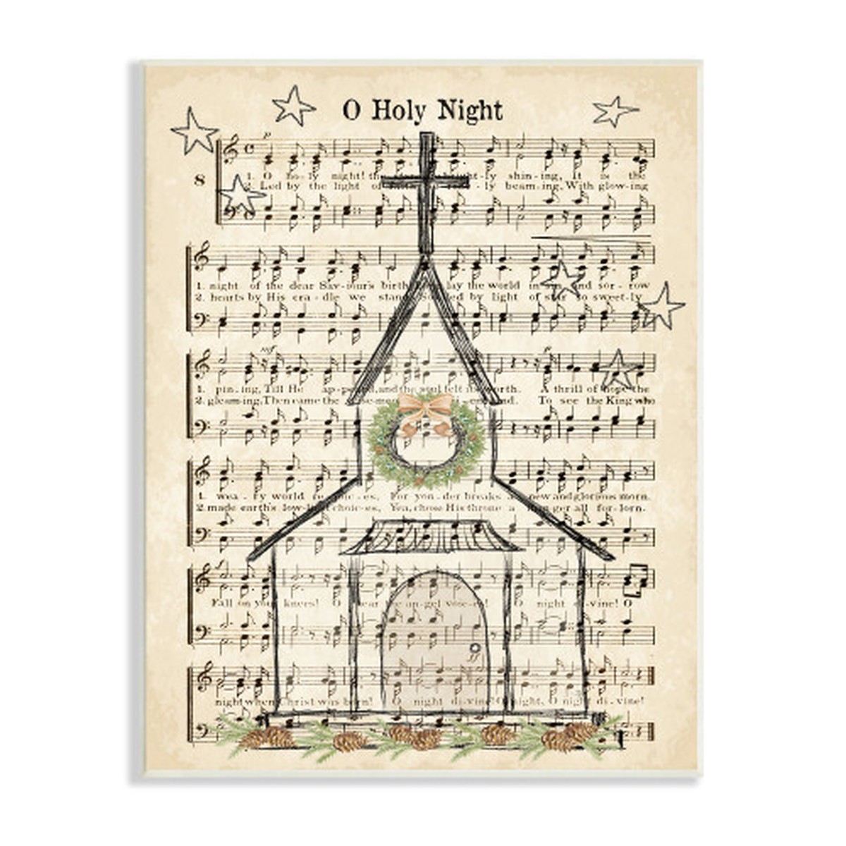 Brown and Black Festive Winter Church Holy Night Musical Script Wall Plaque Art 19" x 13"