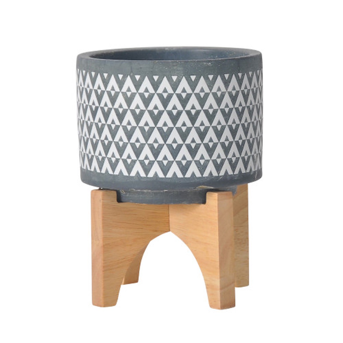 Ceramic Aztec Planter on Stand - 6" - Gray and Brown