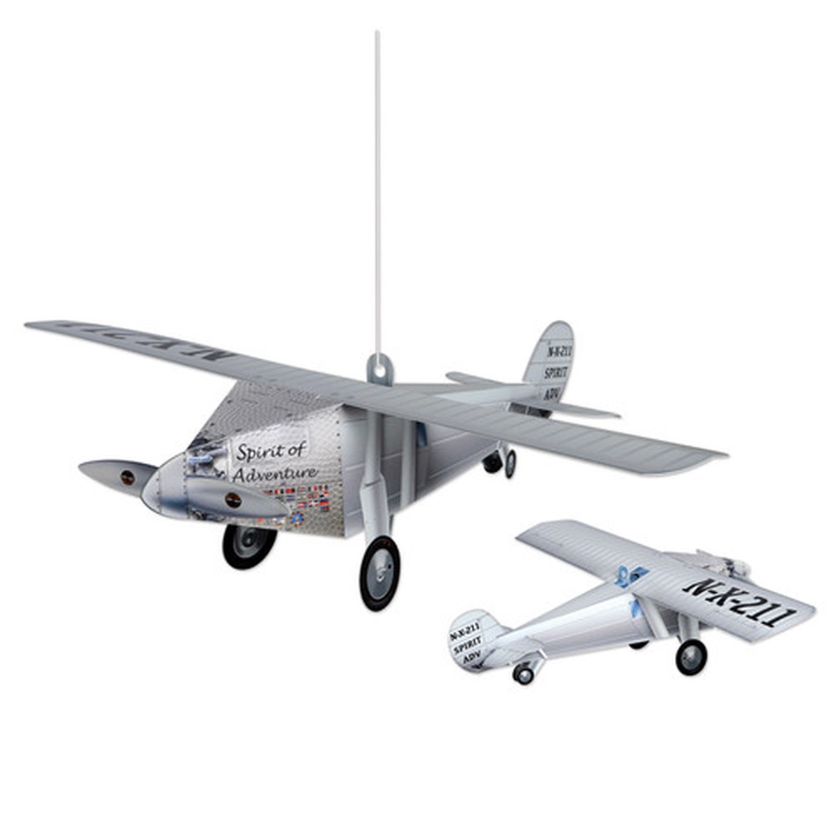 Club Pack of 12 Silver Spirit of Adventure 3-Dimensional Airplane Centerpiece 15.25"