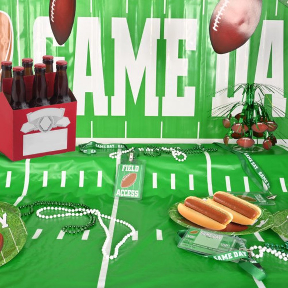 Football Field Disposable Party Table Roll - 100' - Green and White