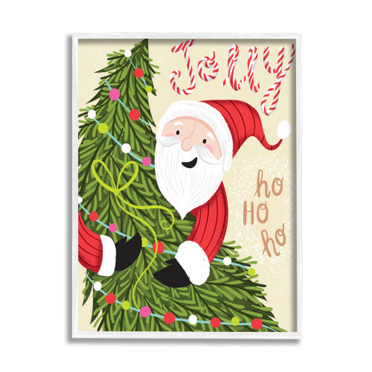 Green and Beige Jolly Santa Claus Christmas Framed Giclee Texturized Wall Art Decor 20" x 16"