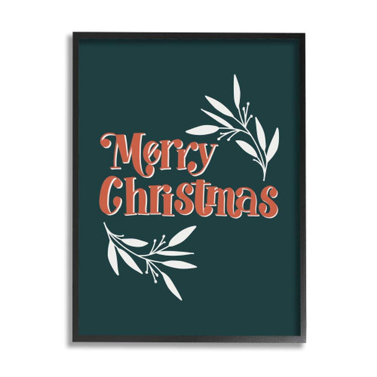 Green and Orange Merry Christmas Typography Plant Outline Rectangular Framed Wall Art 24" x 30"
