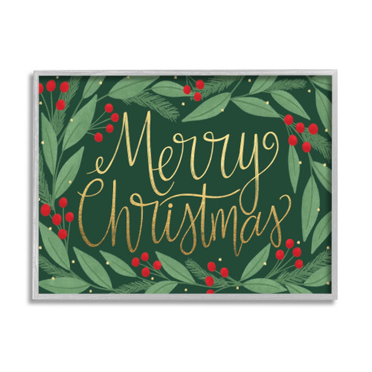 Green and Red Merry Christmas Festive Chic Farmhouse Rustic Framed Wall Art 20" x 16"