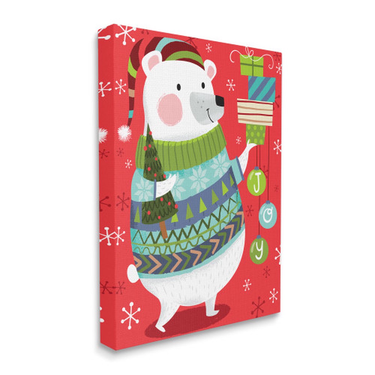 Green and Red Polar Bear Christmas Gifts Rectangular Canvas Wall Art Decor 40" x 30"