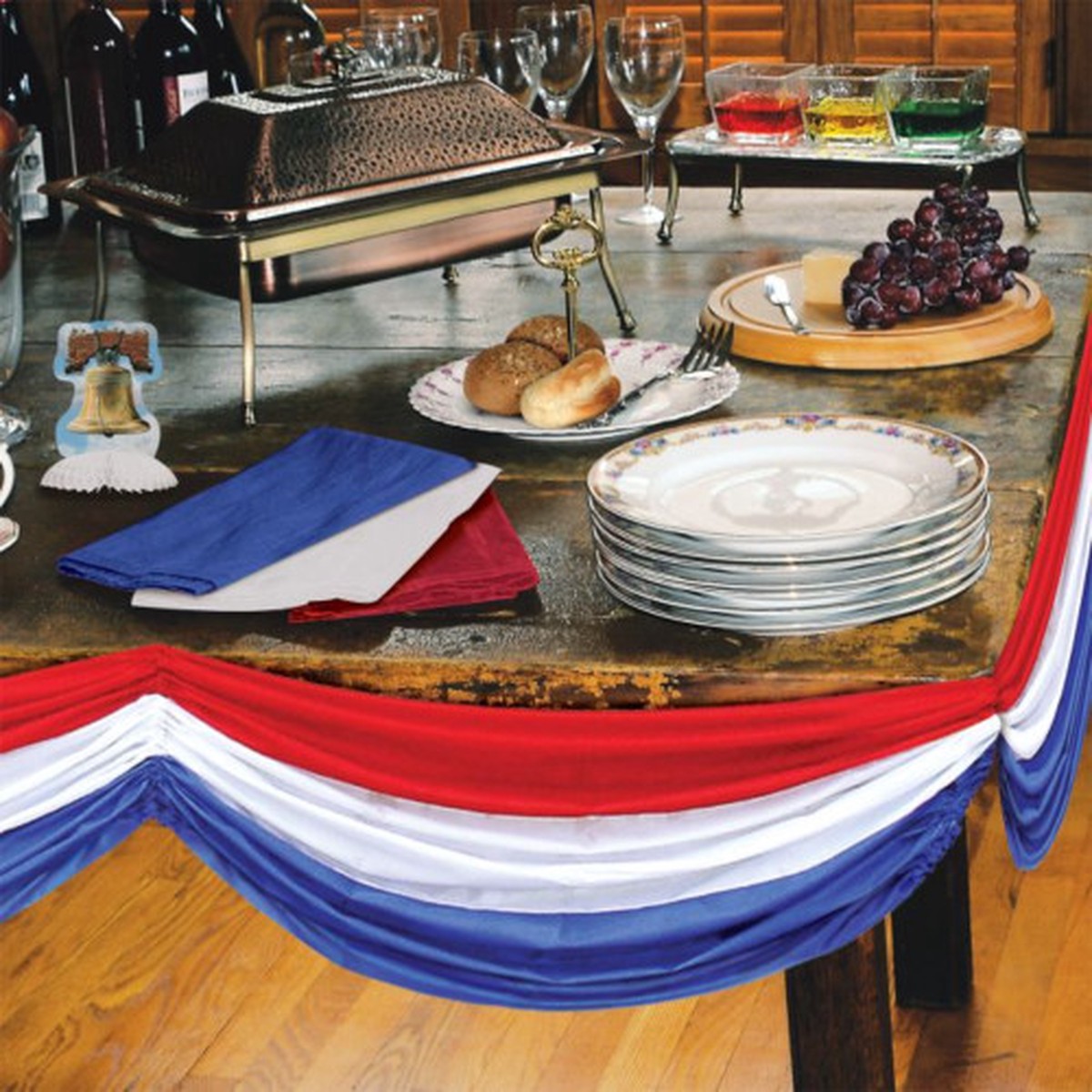 Hanging Patriotic Fabric Bunting Decoration - 70" - Pack of 6