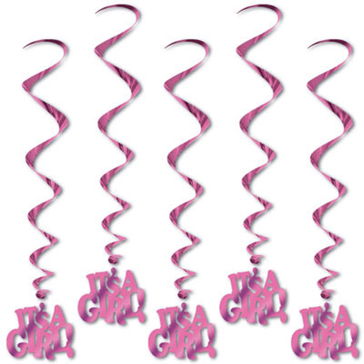 It's A Girl! Metallic Hanging Whirl Party Decorations - 3' - Pink - Club pack of 30