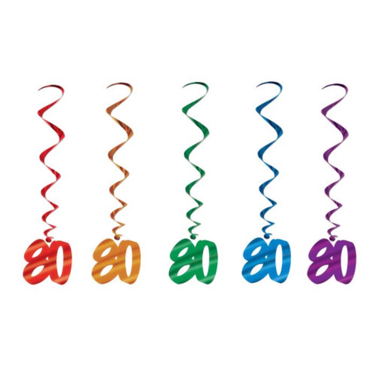 Metallic Whirls "80" Birthday Party Decorations - 3' - Multicolor - Pack of 30